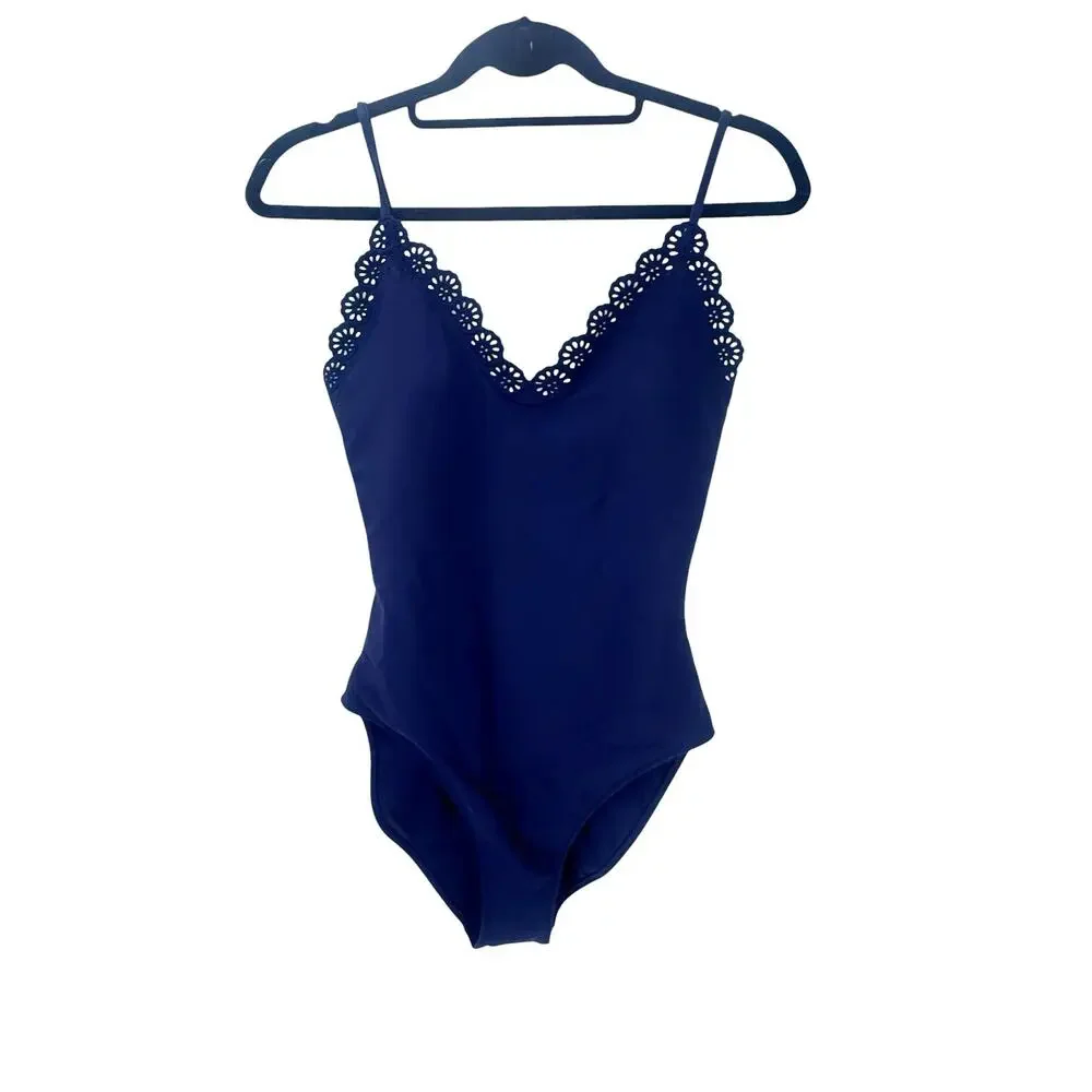 J. Crew Lana Eyelet Long Torso  One-Piece In Classic Sculpt Dark Ink Size 8 NWT